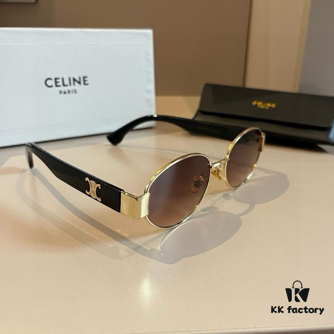 Celine New Archlight Sunglasses CL40222U, Same as Lisa's Oval Frame with Thick Metal Temples, Exuding a Retro Vibe