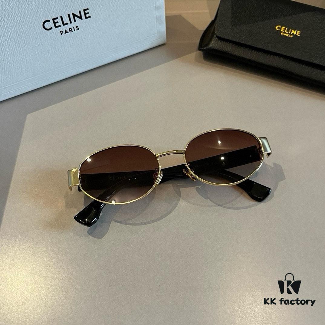 Celine New Archlight Sunglasses CL40222U, Same as Lisa's Oval Frame with Thick Metal Temples, Exuding a Retro Vibe