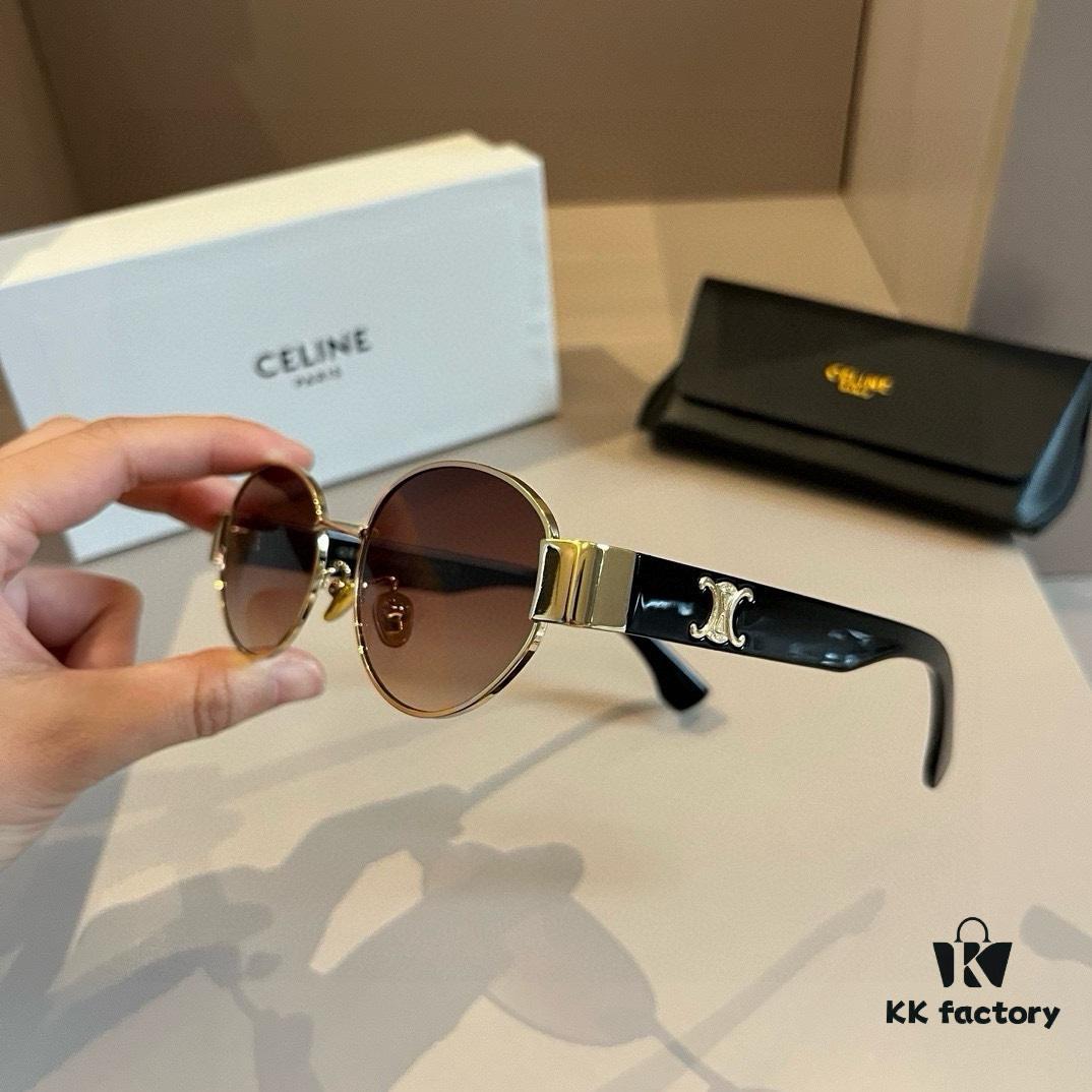Celine New Archlight Sunglasses CL40222U, Same as Lisa's Oval Frame with Thick Metal Temples, Exuding a Retro Vibe
