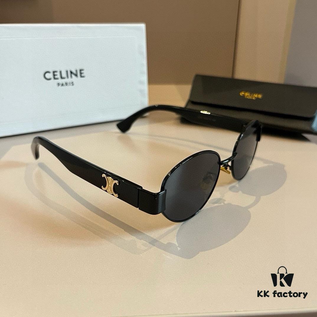 Celine New Archlight Sunglasses CL40222U, Same as Lisa's Oval Frame with Thick Metal Temples, Exuding a Retro Vibe