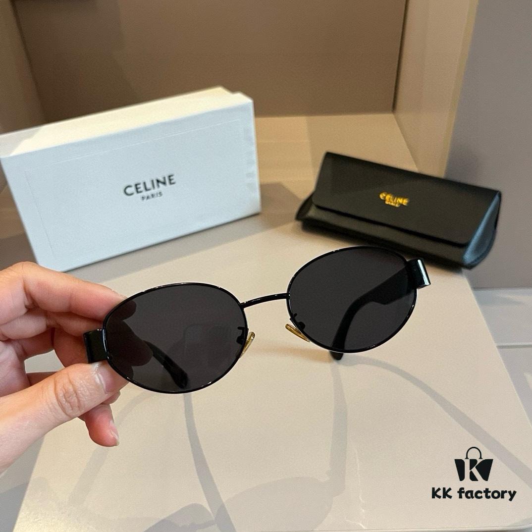 Celine New Archlight Sunglasses CL40222U, Same as Lisa's Oval Frame with Thick Metal Temples, Exuding a Retro Vibe