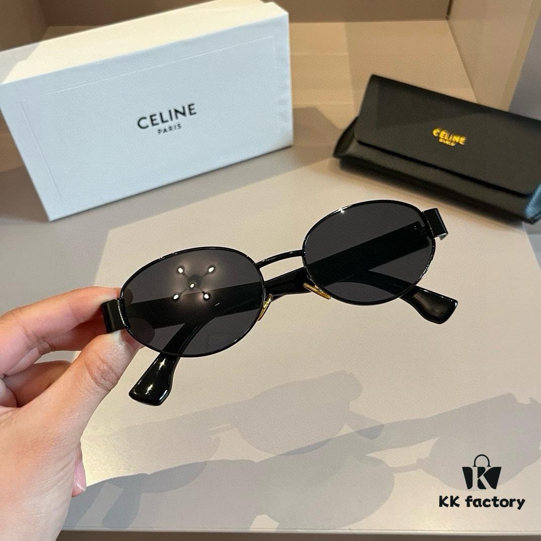 Celine New Archlight Sunglasses CL40222U, Same as Lisa's Oval Frame with Thick Metal Temples, Exuding a Retro Vibe