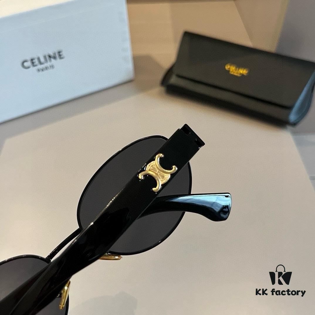 Celine New Archlight Sunglasses CL40222U, Same as Lisa's Oval Frame with Thick Metal Temples, Exuding a Retro Vibe