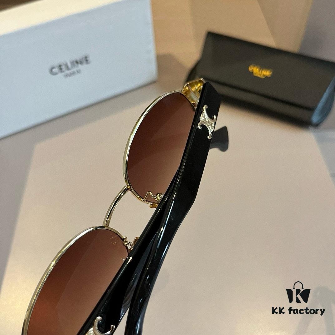 Celine New Archlight Sunglasses CL40222U, Same as Lisa's Oval Frame with Thick Metal Temples Exuding a Retro Vibe