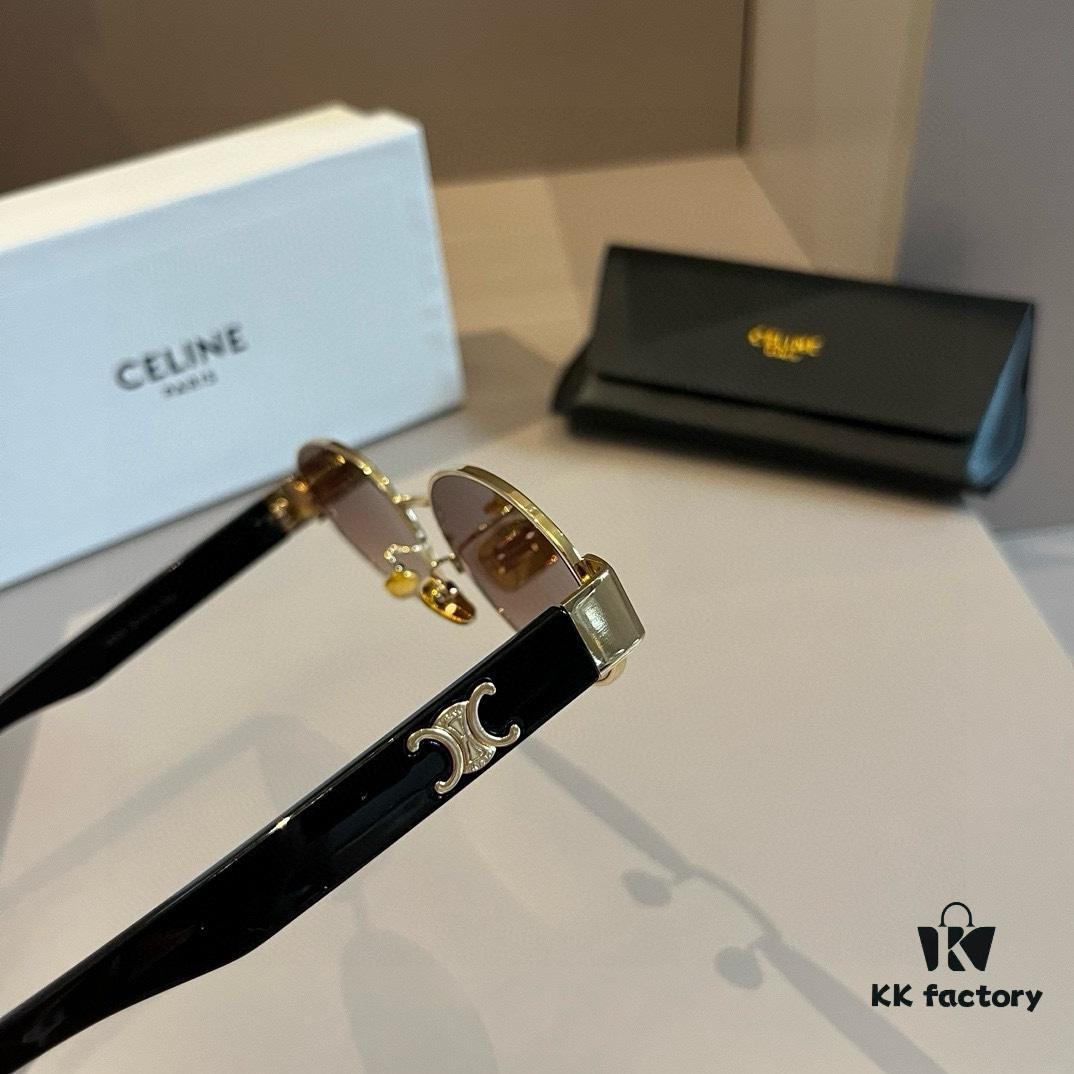 Celine New Archlight Sunglasses CL40222U, Lisa's Style Oval Frame with Thick Metal Temples, Retro and Stylish