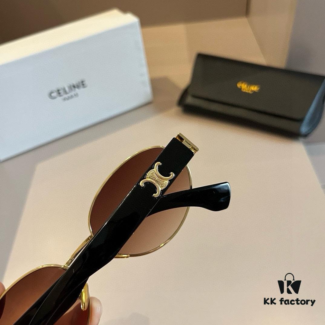 Celine New Archlight Sunglasses CL40222U, Lisa's Style Oval Frame with Thick Metal Temples, Retro and Stylish