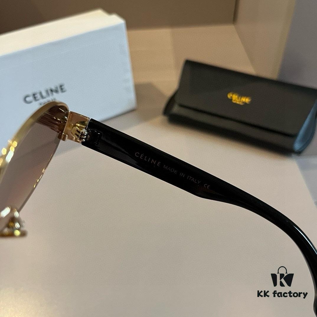 Celine New Archlight Sunglasses CL40222U, Lisa's Style Oval Frame with Thick Metal Temples, Retro and Stylish