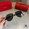 Cartier Men's Official Website 1:1 Large Aviator Sunglasses, High-End and Elegant, Featuring Minimalist Signature Logo on Temples, Luxury Eyewear