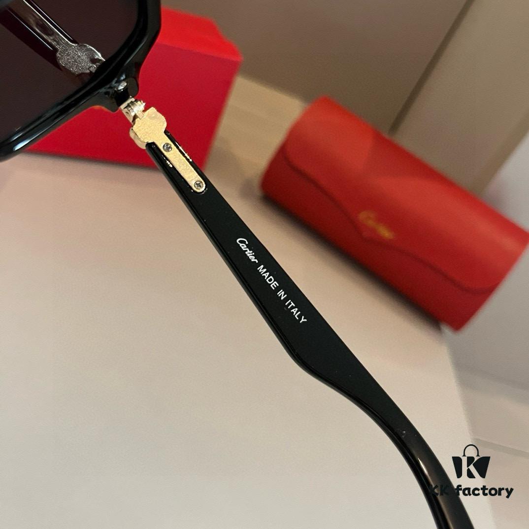Cartier Men's Official Website 1:1 High-End Aviator Sunglasses, Elegant and Luxurious Design with Minimalist Iconic Logo on Temples