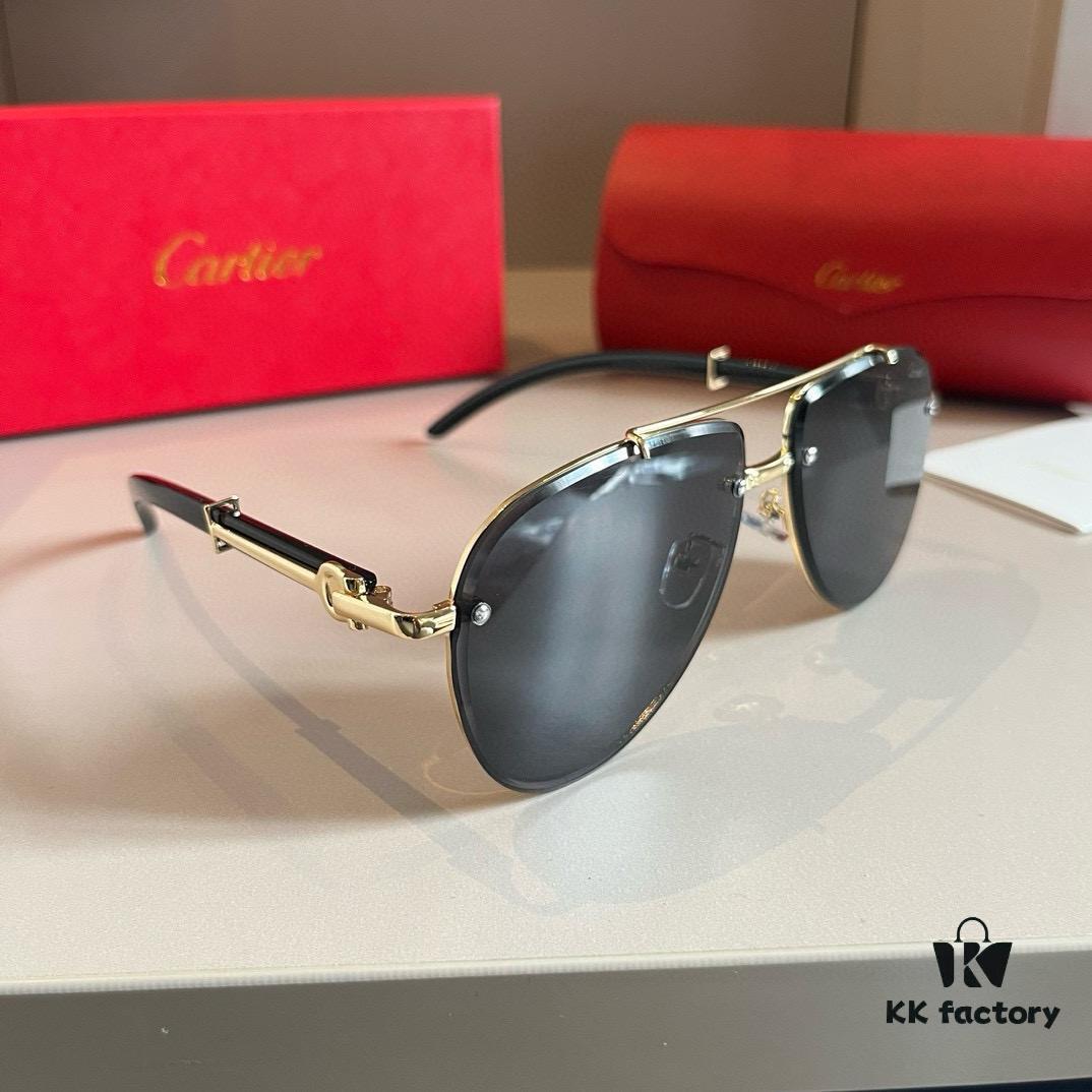 Cartier Men's High-End Oversized Aviator Sunglasses, 1:1 Replica of Official Website Version, Minimalist Iconic Logo on Temples, Luxuriously Crafted