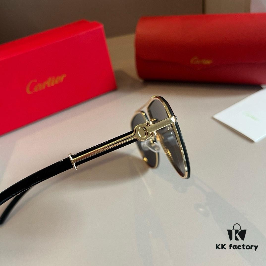 Cartier Men's High-End Oversized Aviator Sunglasses, 1:1 Replica of Official Website Version, Minimalist Iconic Logo on Temples, Luxuriously Crafted