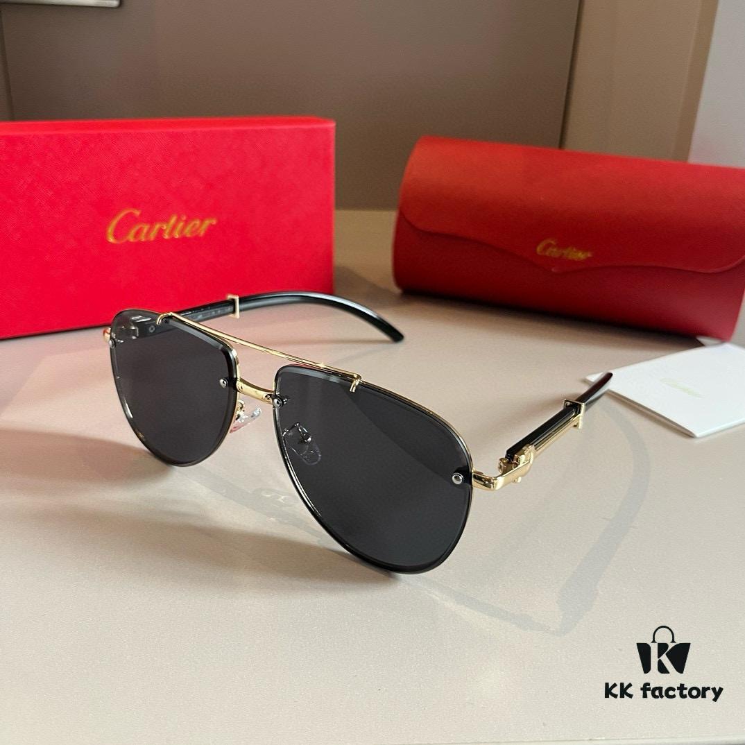 Cartier Men's High-End Oversized Aviator Sunglasses, 1:1 Replica of Official Website Version, Minimalist Iconic Logo on Temples, Luxuriously Crafted