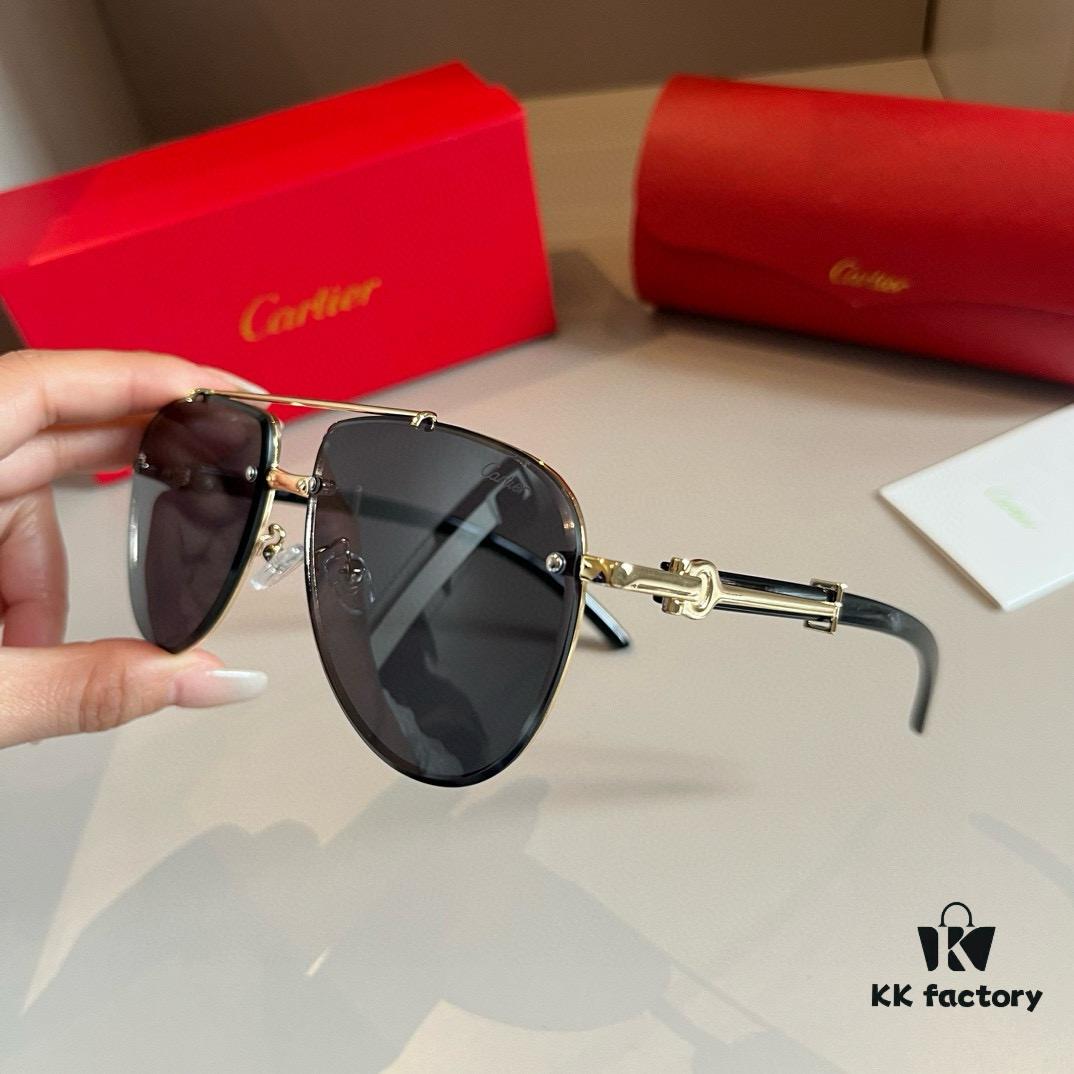 Cartier Men's High-End Oversized Aviator Sunglasses, 1:1 Replica of Official Website Version, Minimalist Iconic Logo on Temples, Luxuriously Crafted