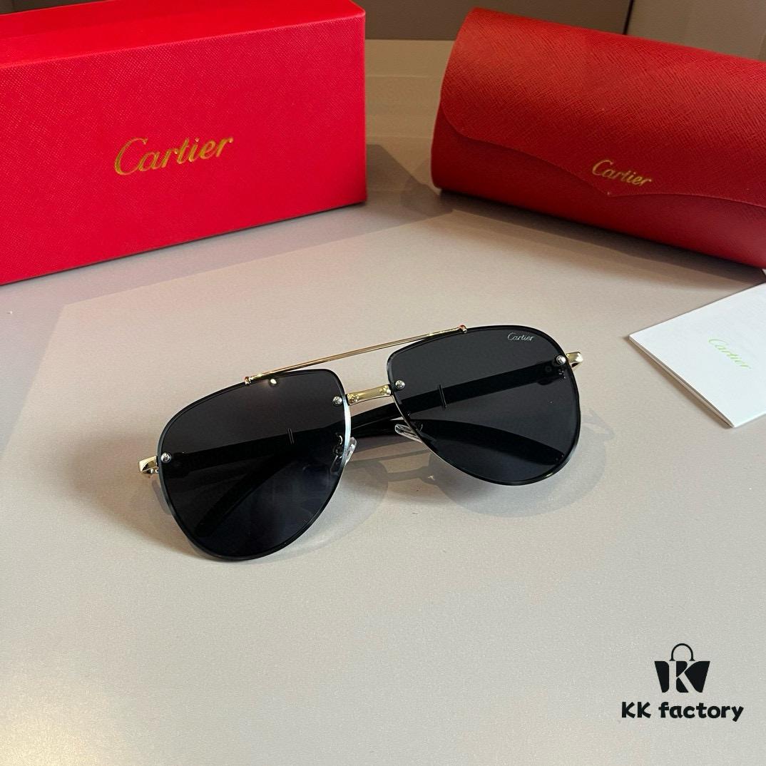 Cartier Men's High-End Oversized Aviator Sunglasses, 1:1 Replica of Official Website Version, Minimalist Iconic Logo on Temples, Luxuriously Crafted