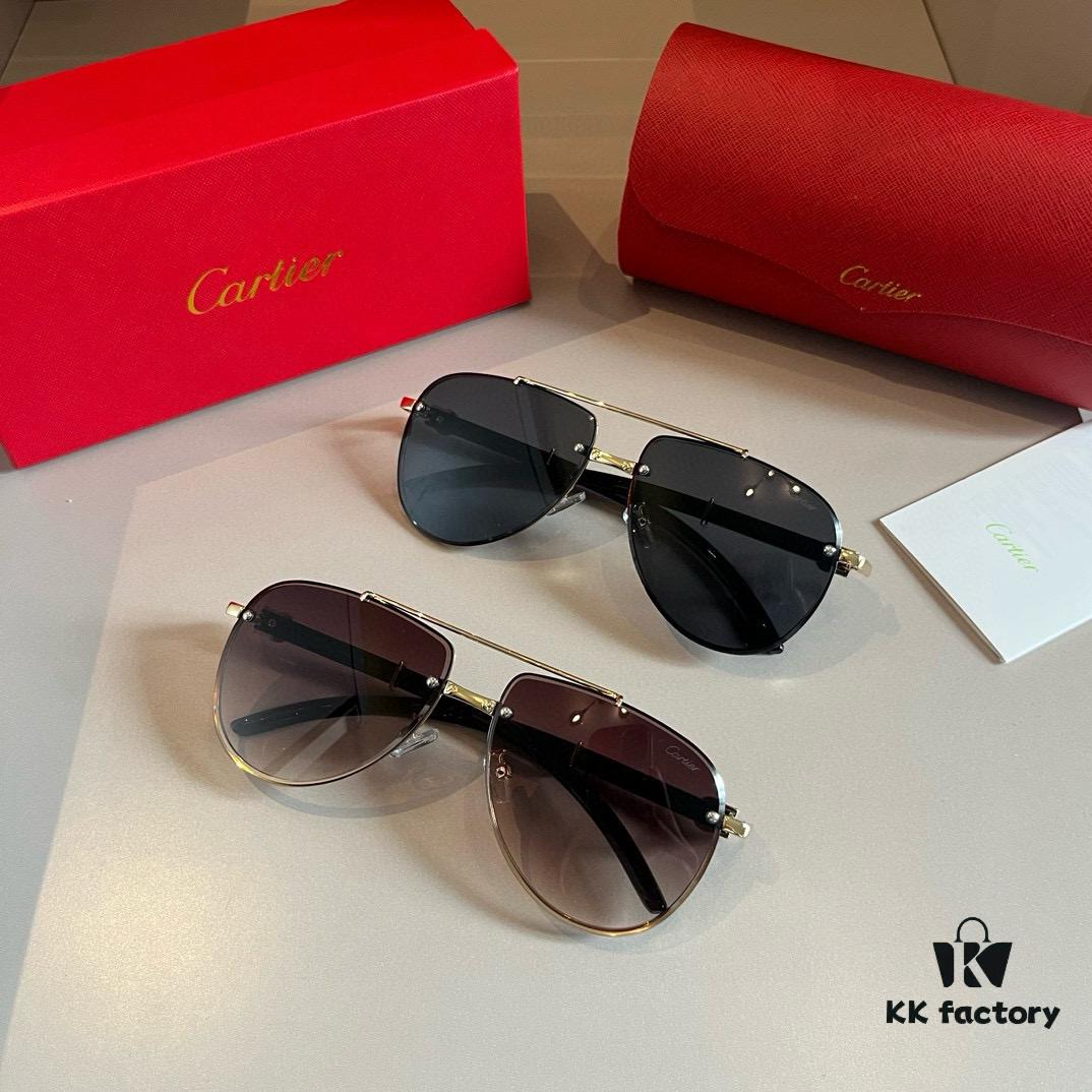 Cartier Men's High-End Oversized Aviator Sunglasses, 1:1 Replica of Official Website Version, Minimalist Iconic Logo on Temples, Luxuriously Crafted