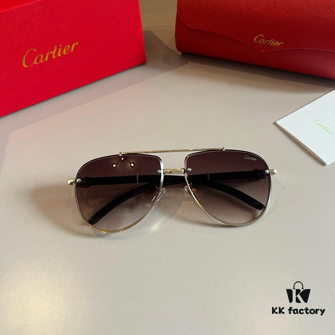 Cartier Men's Official Website 1:1 Large Aviator Sunglasses, High-End and Elegant, Featuring Minimalist Signature Logo on Temples, Luxuriously Crafted