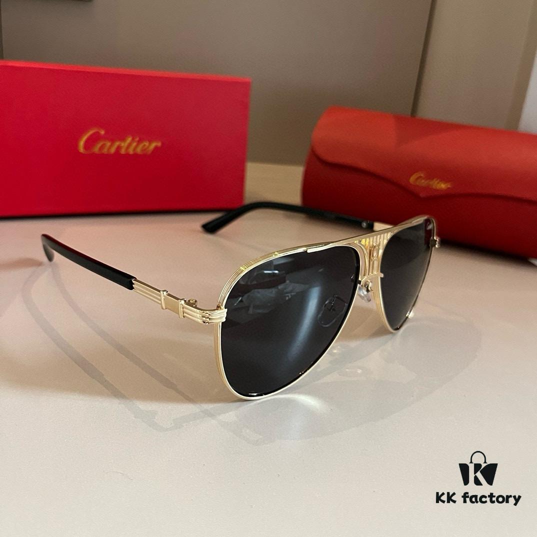 Cartier Men's Official Website 1:1 High-End Aviator Sunglasses, Elegant and Luxurious Design with Minimalist Signature Logo on Temples