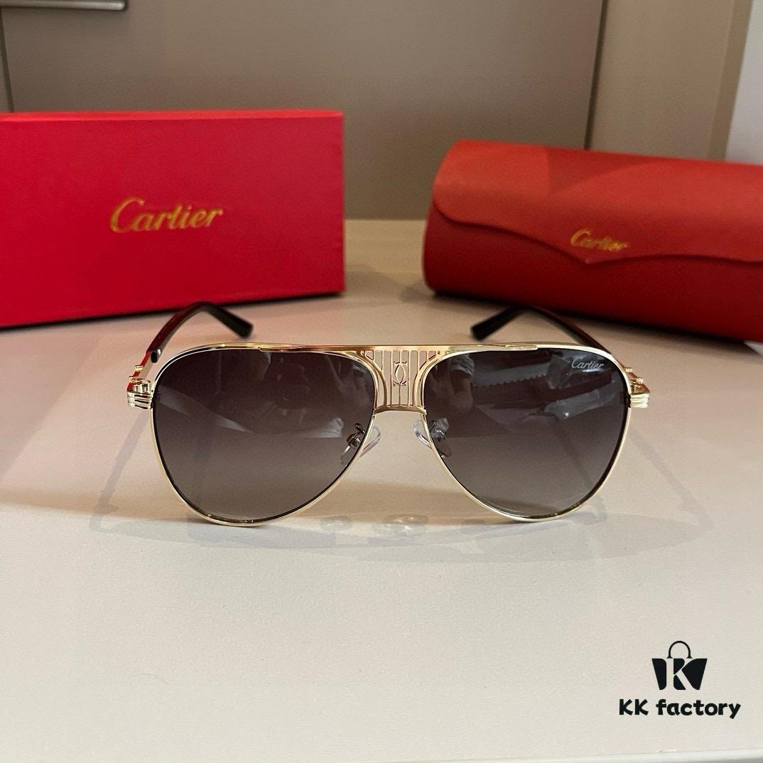 Cartier Men's Official Website 1:1 Large Frog Sunglasses, High-End and Elegant, Minimalist Signature Logo on Temples, Luxury-Made Eyewear