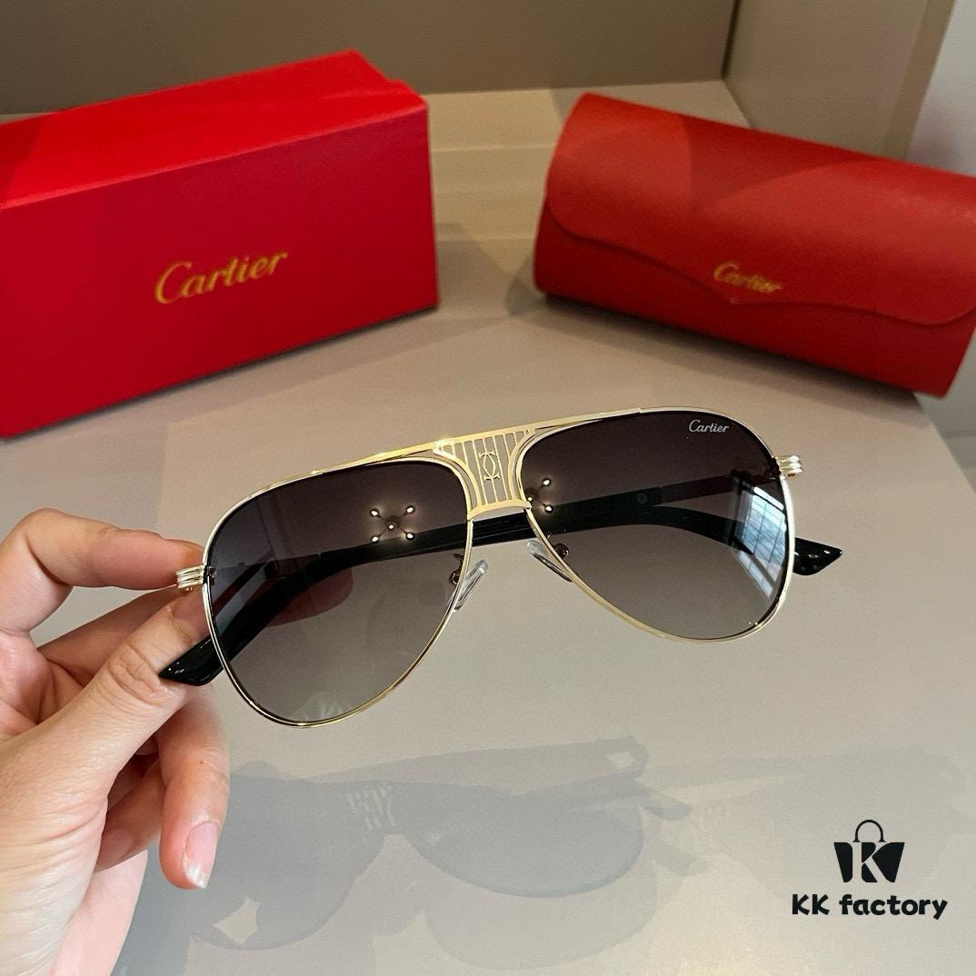 Cartier Men's Official Website 1:1 Large Frog Sunglasses, High-End and Elegant, Minimalist Signature Logo on Temples, Luxury-Made Eyewear