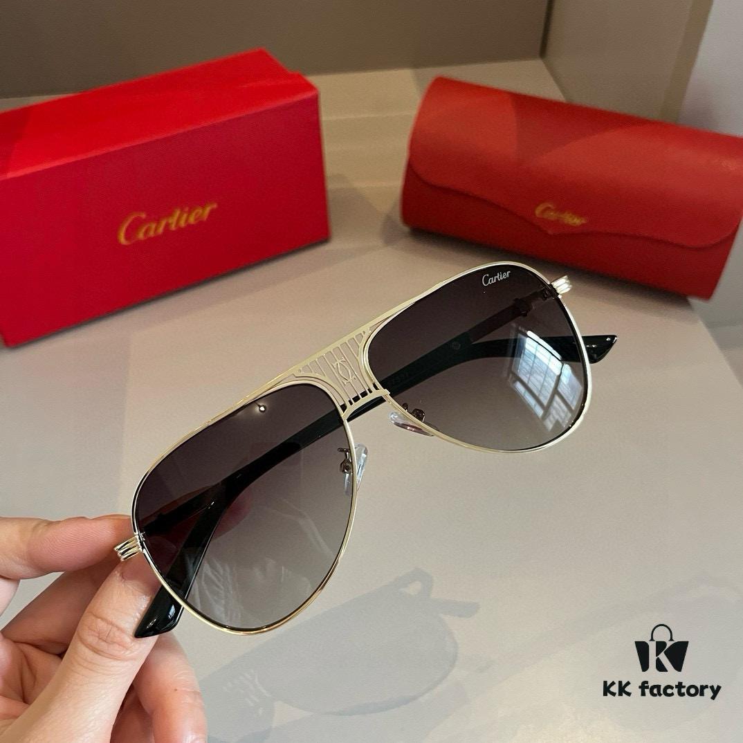 Cartier Men's Official Website 1:1 Large Frog Sunglasses, High-End and Elegant, Minimalist Signature Logo on Temples, Luxury-Made Eyewear
