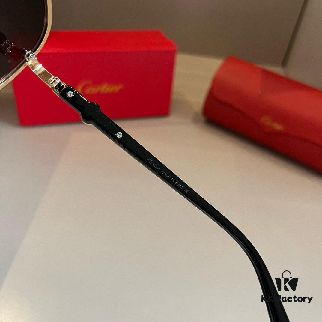 Cartier Men's Official Website 1:1 Large Aviator Sunglasses, High-End and Elegant, Minimalist Signature Logo on Temples, Luxurious Eyewear