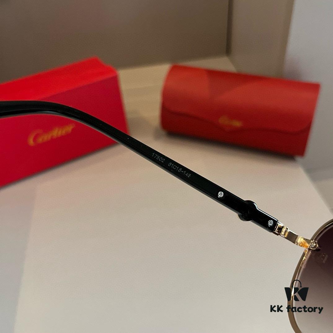 Cartier Men's Official Website 1:1 Large Aviator Sunglasses, High-End and Elegant, Minimalist Signature Logo on Temples, Luxurious Eyewear