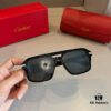 Cartier Men's Official Website 1:1 Large Aviator Sunglasses, High-End and Elegant, Featuring Minimalist Signature Logo on Temples, Luxurious Eyewear