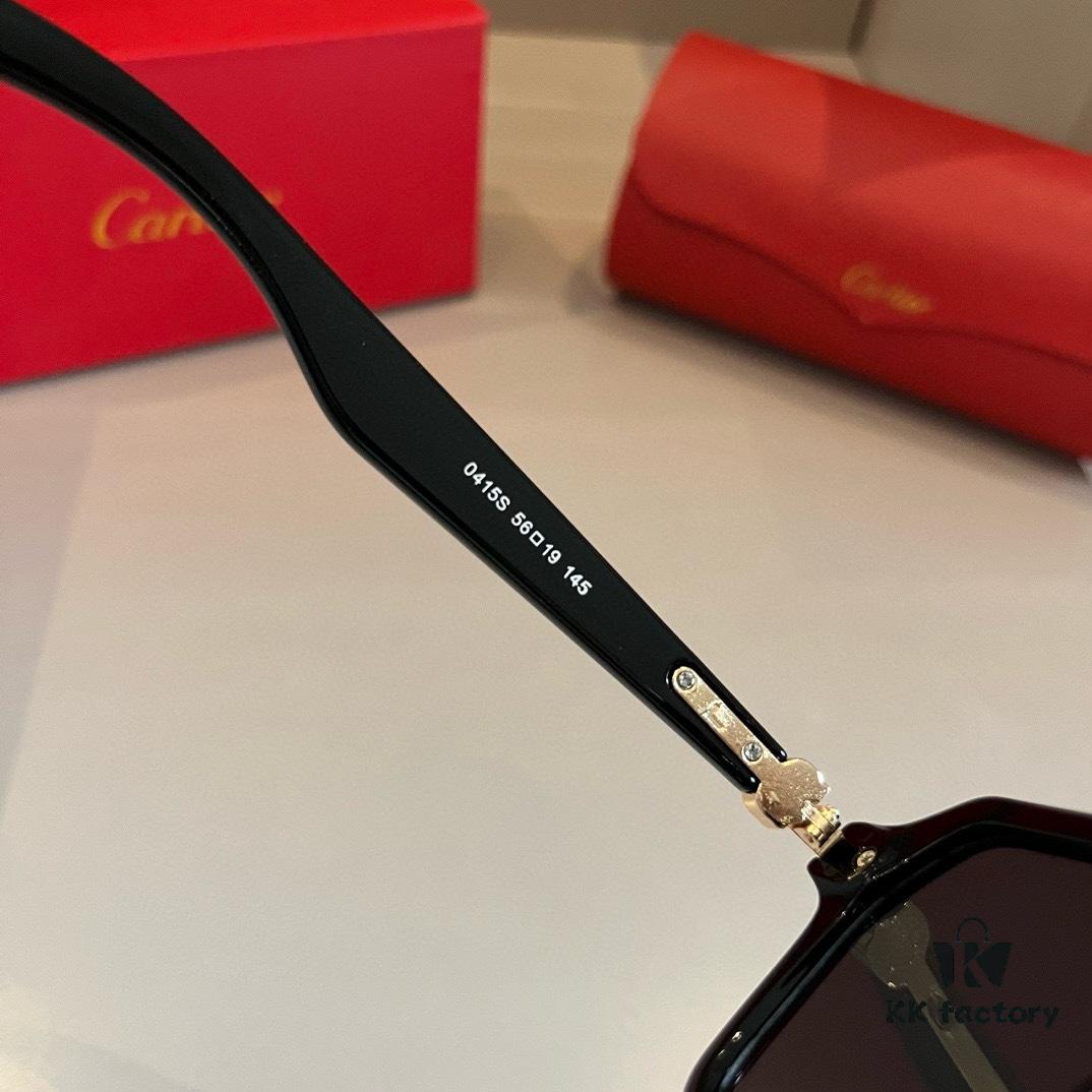Cartier Men's Official Website 1:1 Large Aviator Sunglasses, High-End and Elegant, Featuring Minimalist Signature Logo on Temples, Luxurious Eyewear