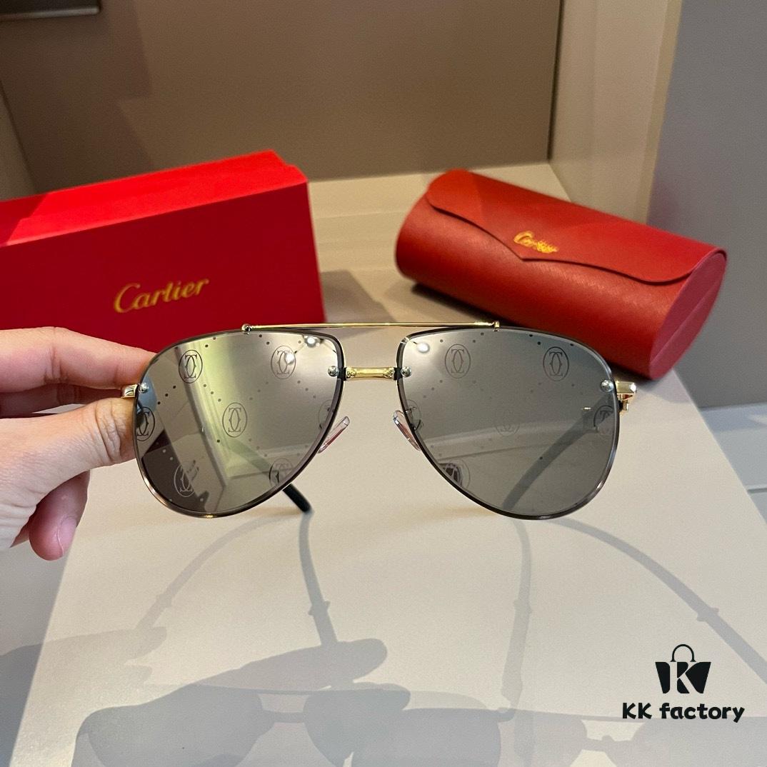 Cartier Men's High-End Oversized Aviator Sunglasses, 1:1 Replica of Official Website Version, Minimalist Iconic Logo on Temples, Luxuriously Crafted