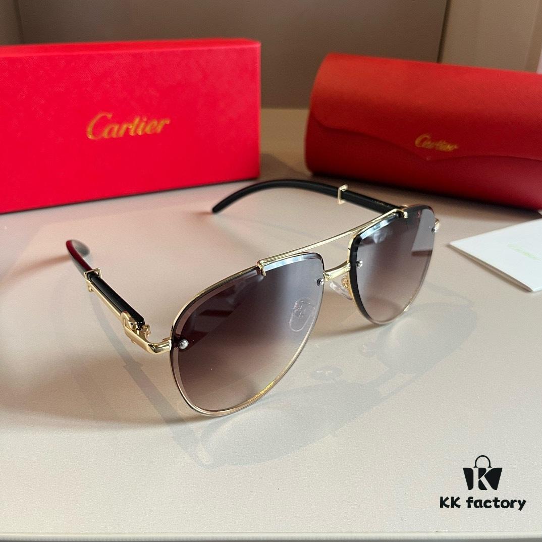 Cartier Men's Sunglasses, 1:1 Replica of Official Website Frog-Style Glasses, High-End and Elegant, Featuring Minimalist Signature Logo on Temples, Luxuriously Crafted