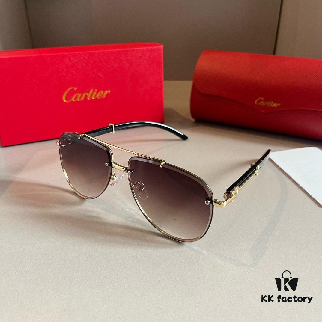 Cartier Men's Sunglasses, 1:1 Replica of Official Website Frog-Style Glasses, High-End and Elegant, Featuring Minimalist Signature Logo on Temples, Luxuriously Crafted