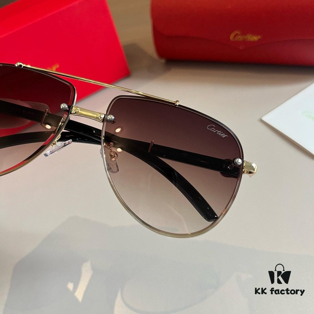 Cartier Men's Sunglasses, 1:1 Replica of Official Website Frog-Style Glasses, High-End and Elegant, Featuring Minimalist Signature Logo on Temples, Luxuriously Crafted