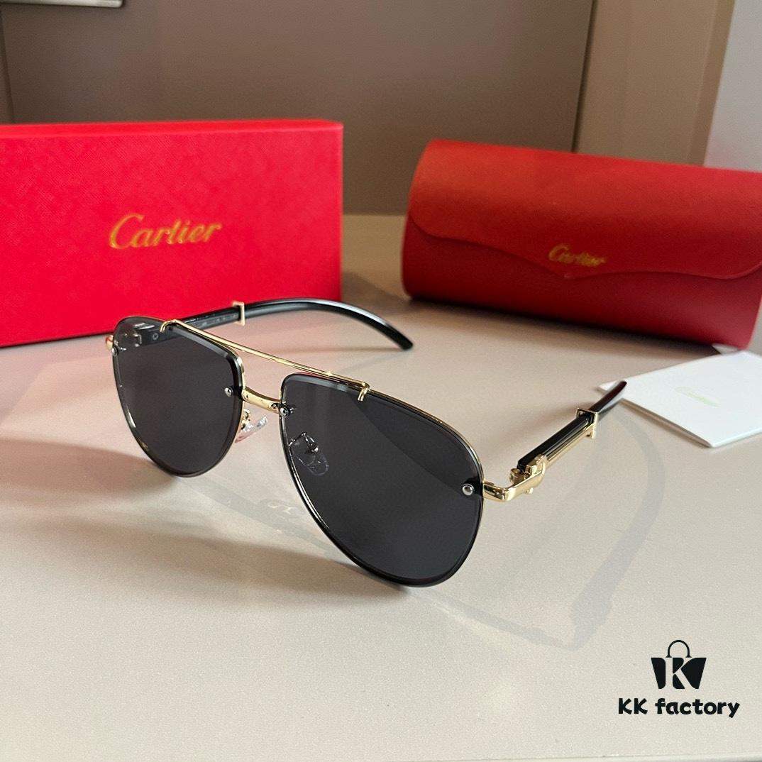 Cartier Men's High-End Aviator Sunglasses, 1:1 Replica, Elegant and Luxurious Design with Minimalist Logo on Temple