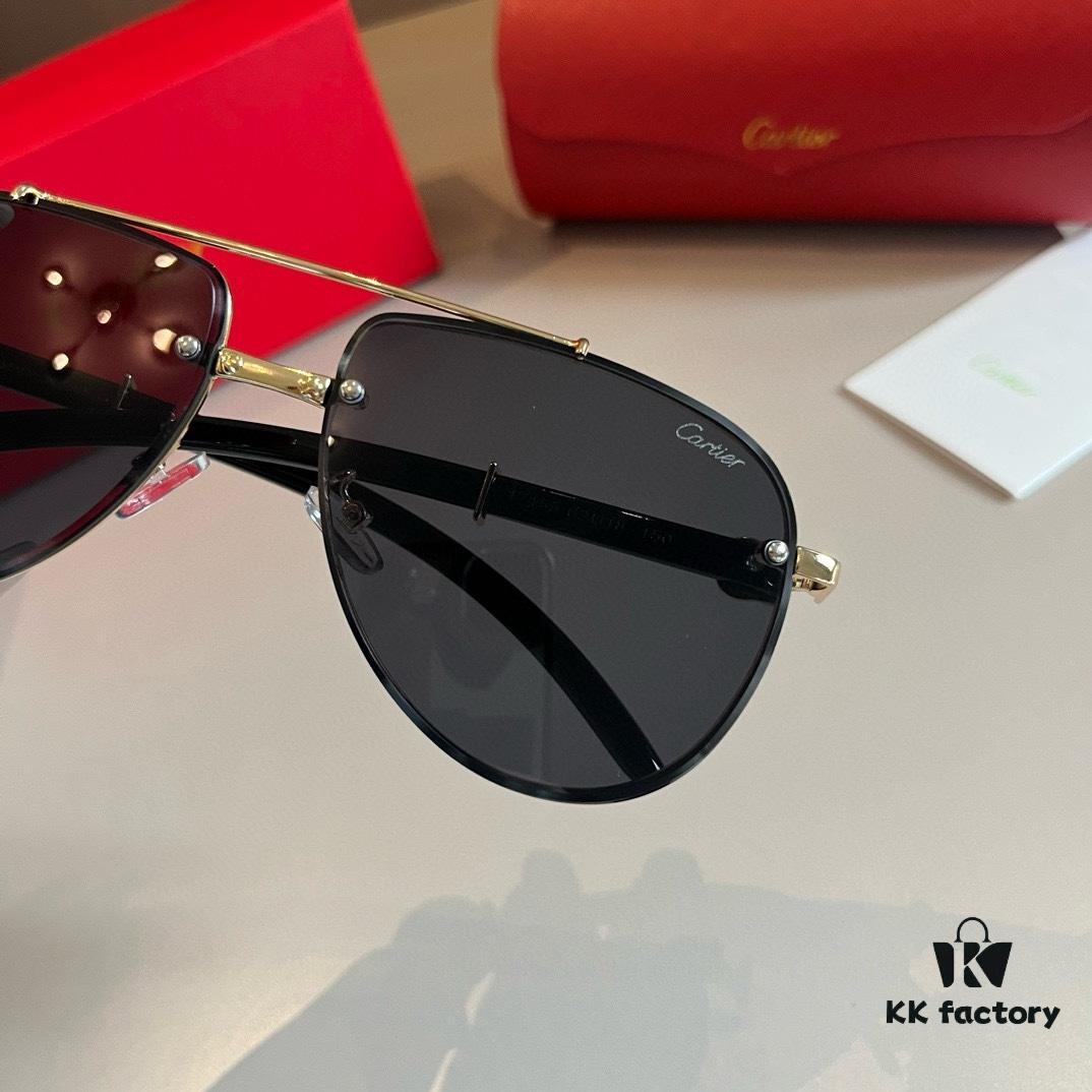 Cartier Men's High-End Aviator Sunglasses, 1:1 Replica, Elegant and Luxurious Design with Minimalist Logo on Temple