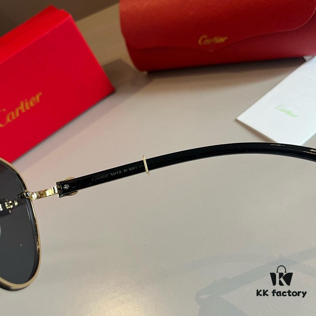 Cartier Men's High-End Aviator Sunglasses, 1:1 Replica, Elegant and Luxurious Design with Minimalist Logo on Temple