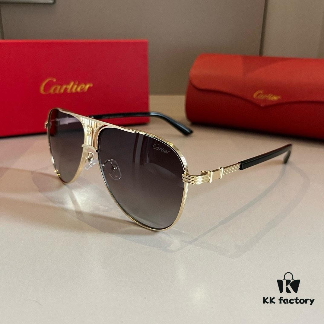 Cartier Men's 1:1 High-End Aviator Sunglasses, Elegant and Luxurious Design with Minimalist Iconic Logo on Temples