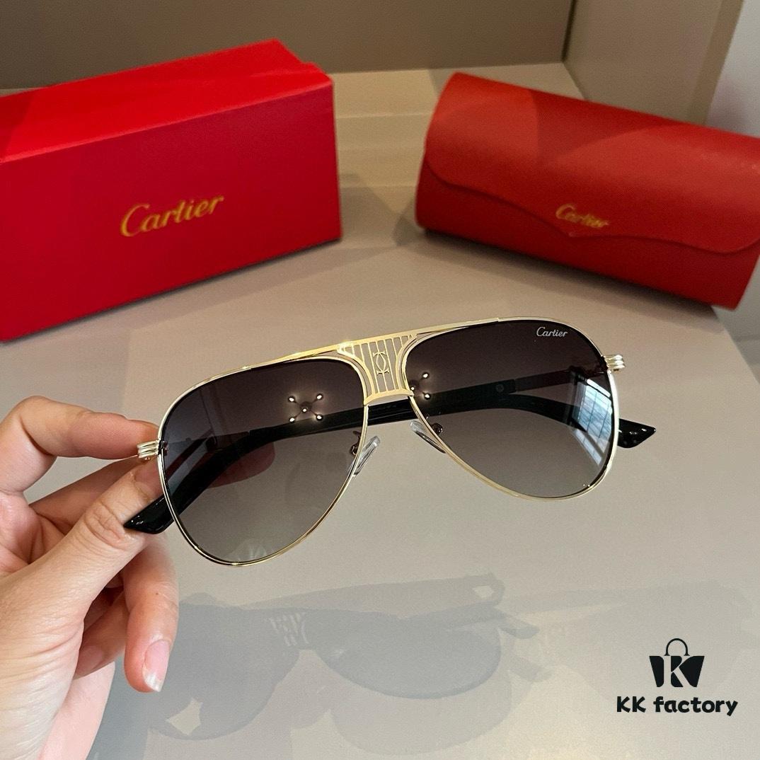 Cartier Men's 1:1 High-End Aviator Sunglasses, Elegant and Luxurious Design with Minimalist Iconic Logo on Temples