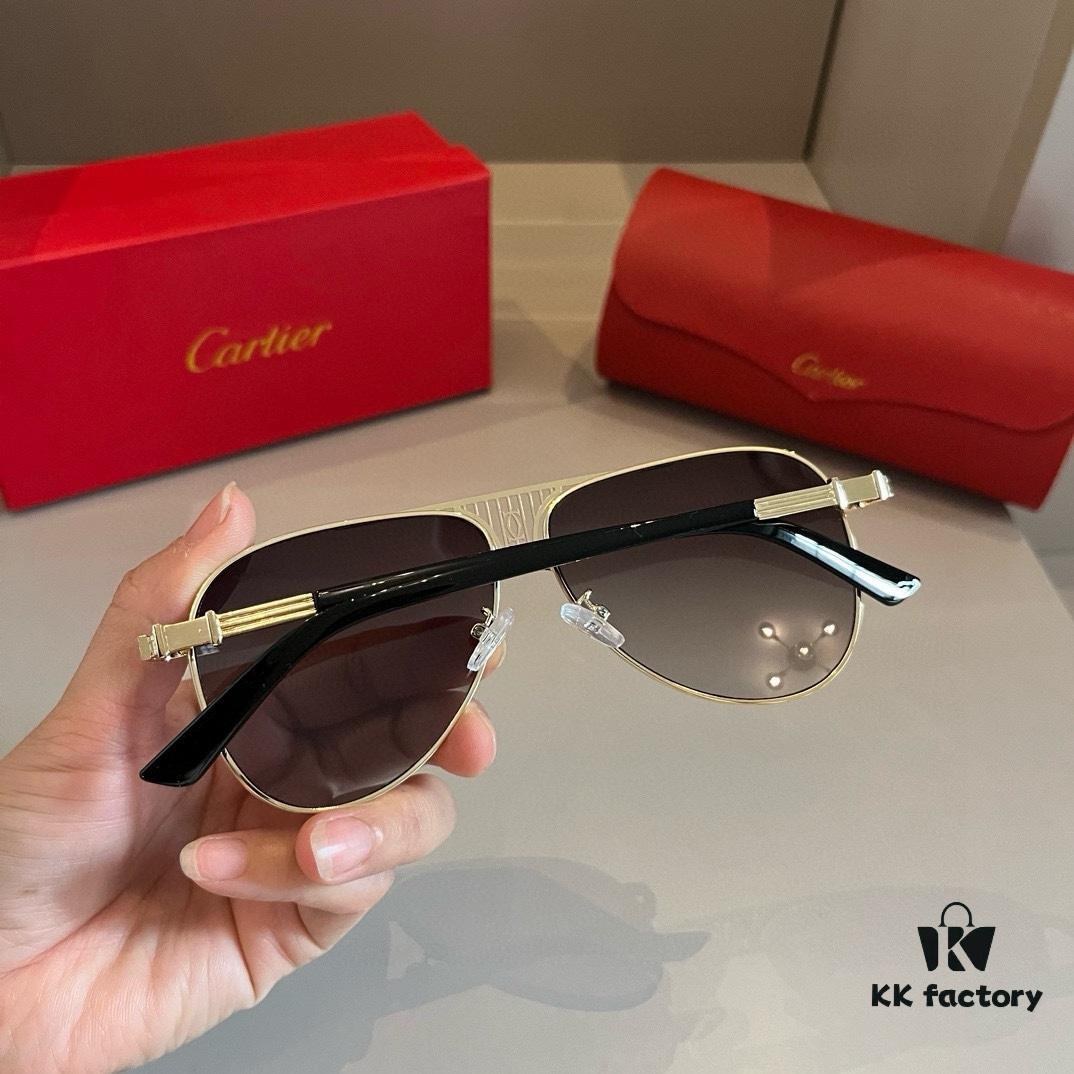 Cartier Men's 1:1 High-End Aviator Sunglasses, Elegant and Luxurious Design with Minimalist Iconic Logo on Temples