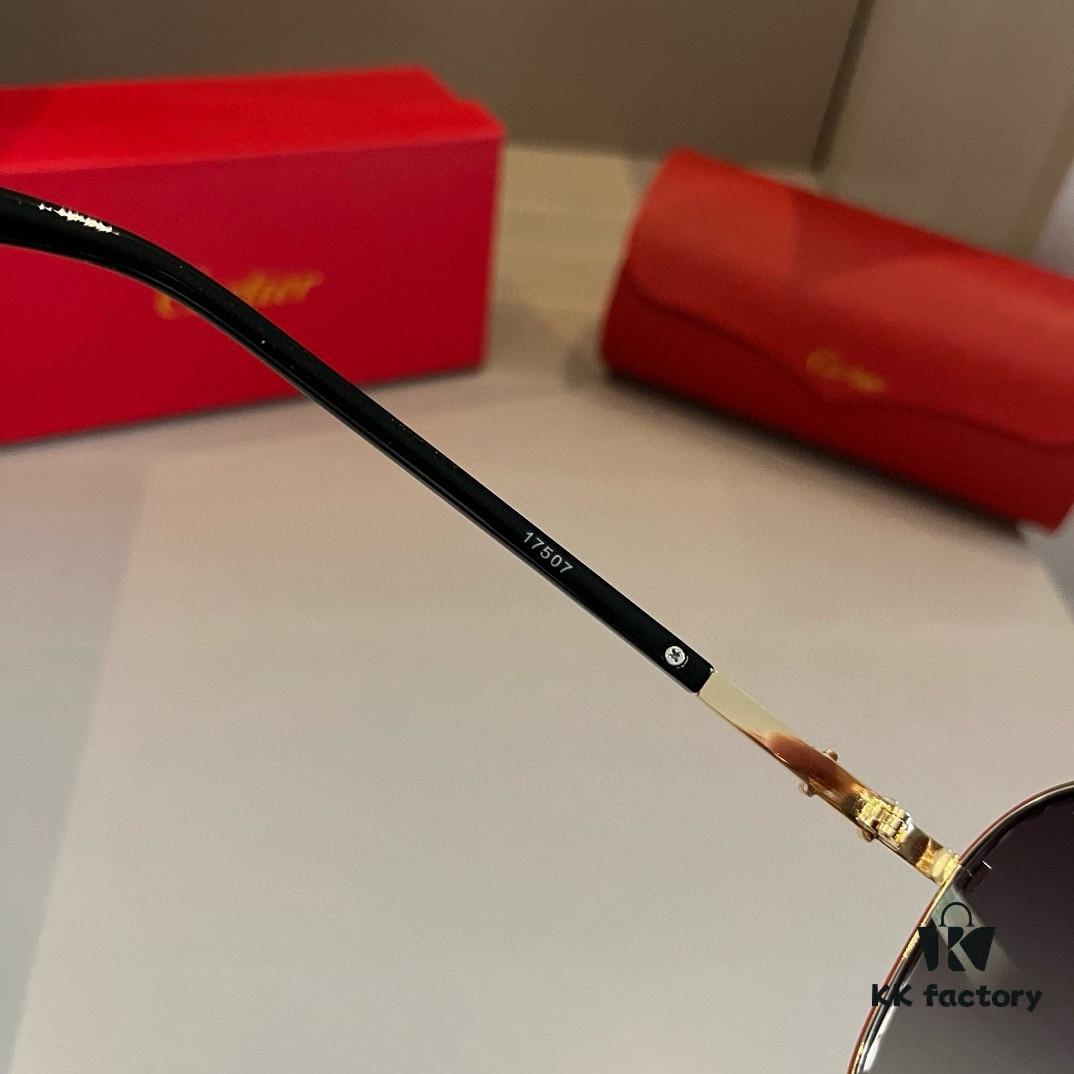 Cartier Men's 1:1 High-End Aviator Sunglasses, Elegant and Luxurious Design with Minimalist Iconic Logo on Temples