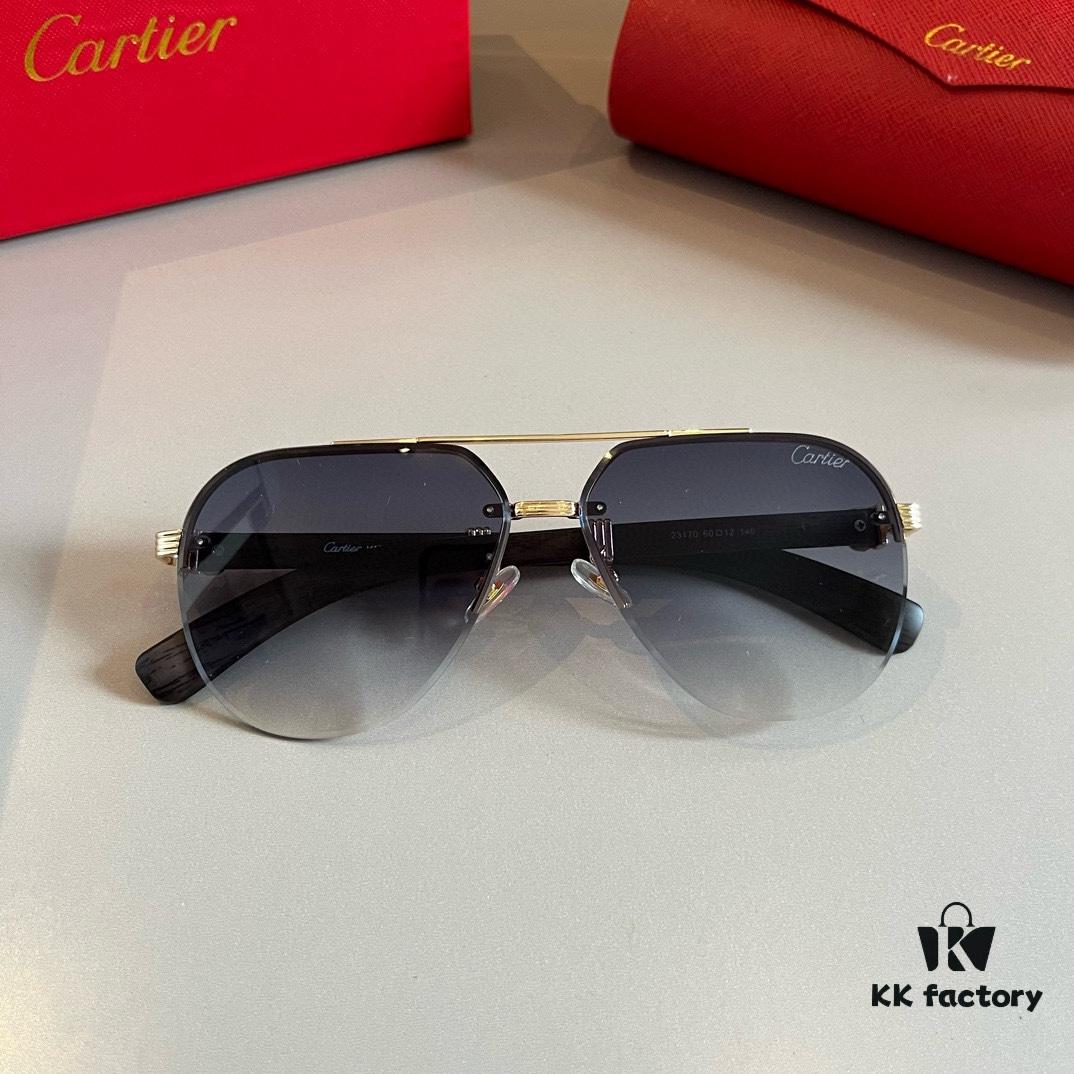Cartier Men's Official Website 1:1 Large Aviator Sunglasses, High-End and Elegant, Minimalist Signature Logo on Temples, Luxurious Craftsmanship