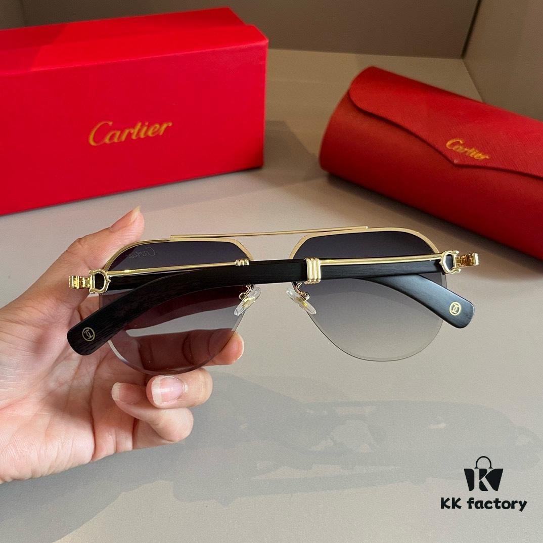 Cartier Men's Official Website 1:1 Large Aviator Sunglasses, High-End and Elegant, Minimalist Signature Logo on Temples, Luxurious Craftsmanship
