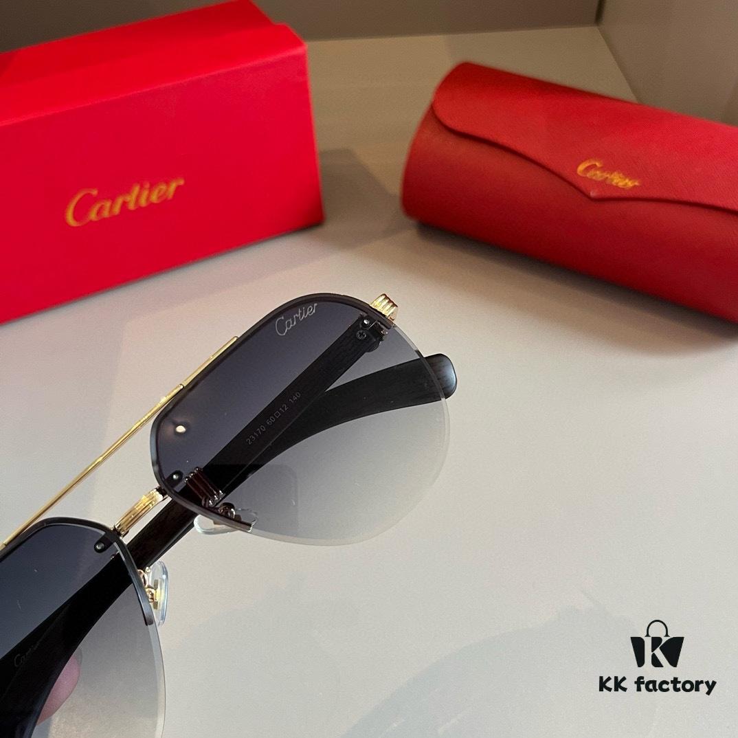 Cartier Men's Official Website 1:1 Large Aviator Sunglasses, High-End and Elegant, Minimalist Signature Logo on Temples, Luxurious Craftsmanship