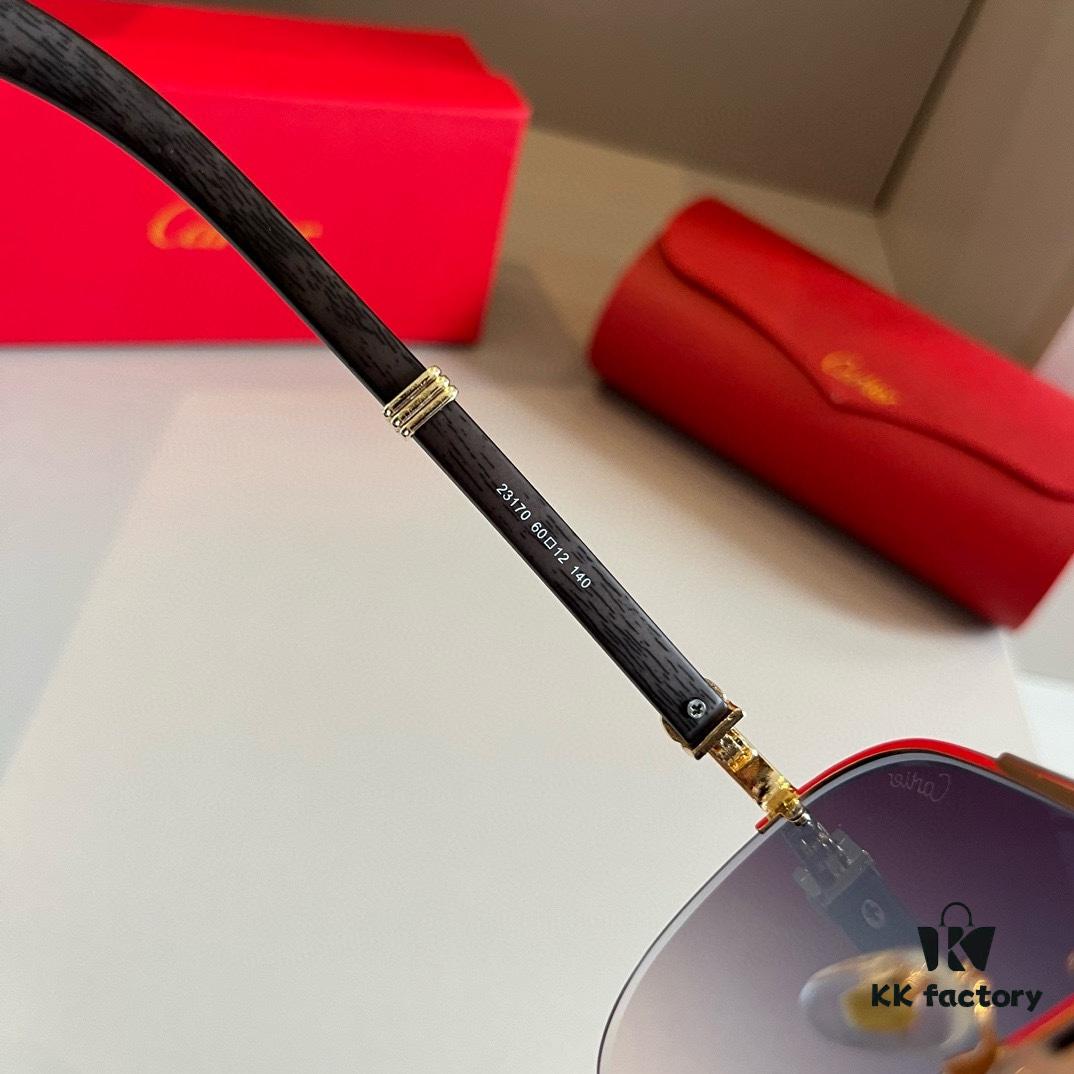 Cartier Men's Official Website 1:1 Large Aviator Sunglasses, High-End and Elegant, Minimalist Signature Logo on Temples, Luxurious Craftsmanship