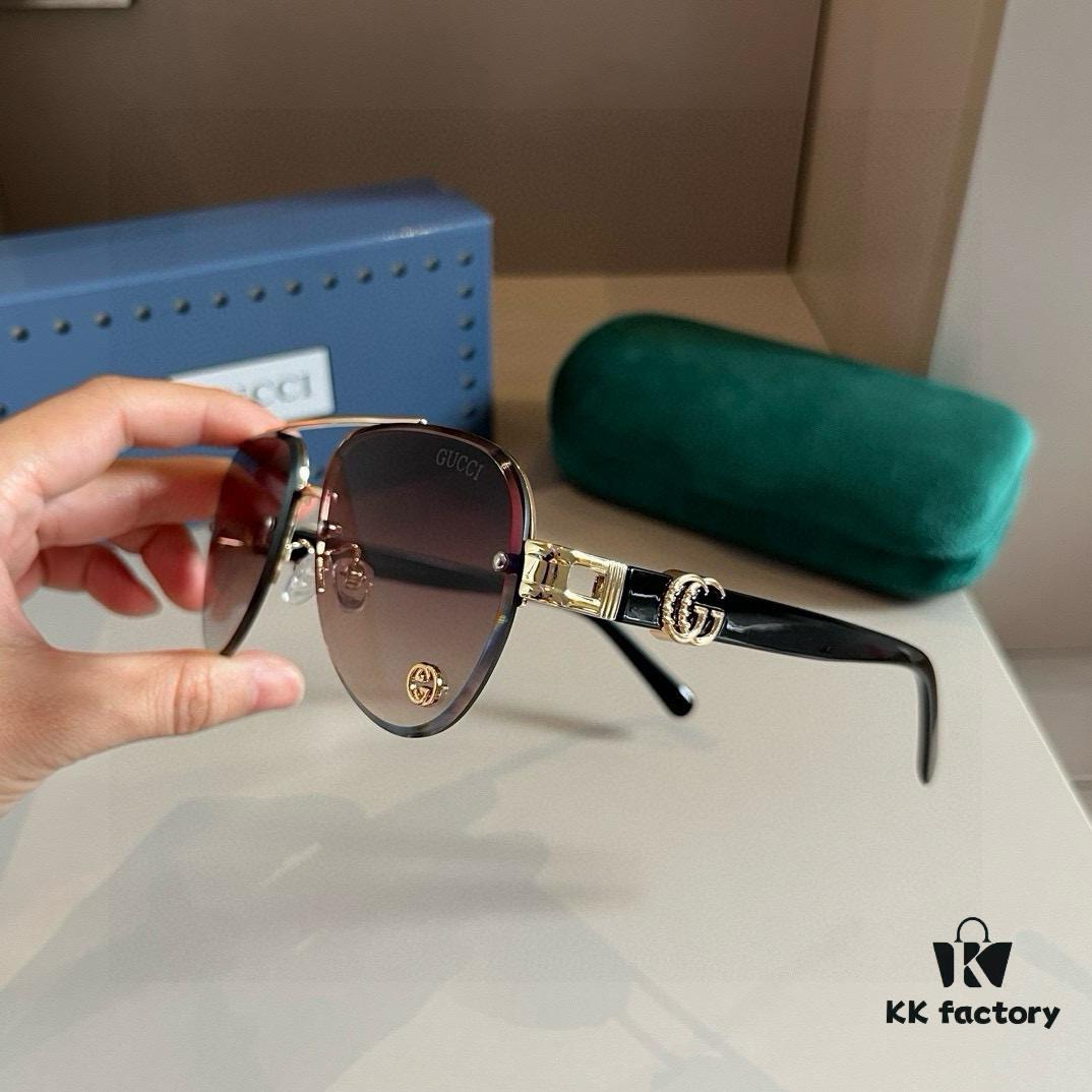 Gucci New Arrival Sunglasses 🕶️ Unisex, Extremely Comfortable Wear, Fashionable Metal Single-Bridge Aviator Round Sunglasses
