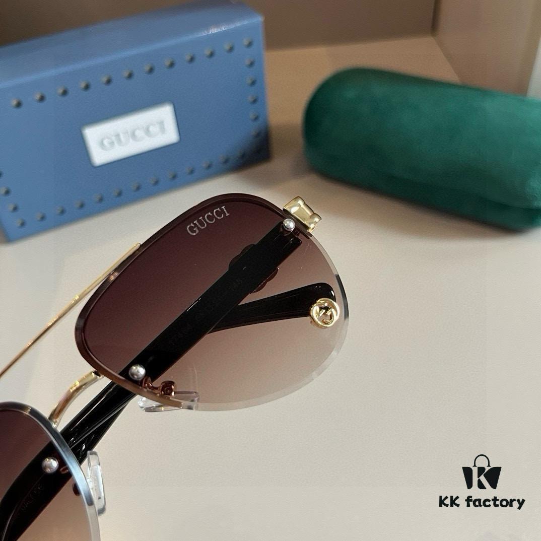 Gucci New Arrival Sunglasses 🕶️ Unisex, Extremely Comfortable Wear, Fashionable Metal Single-Bridge Aviator Round Sunglasses