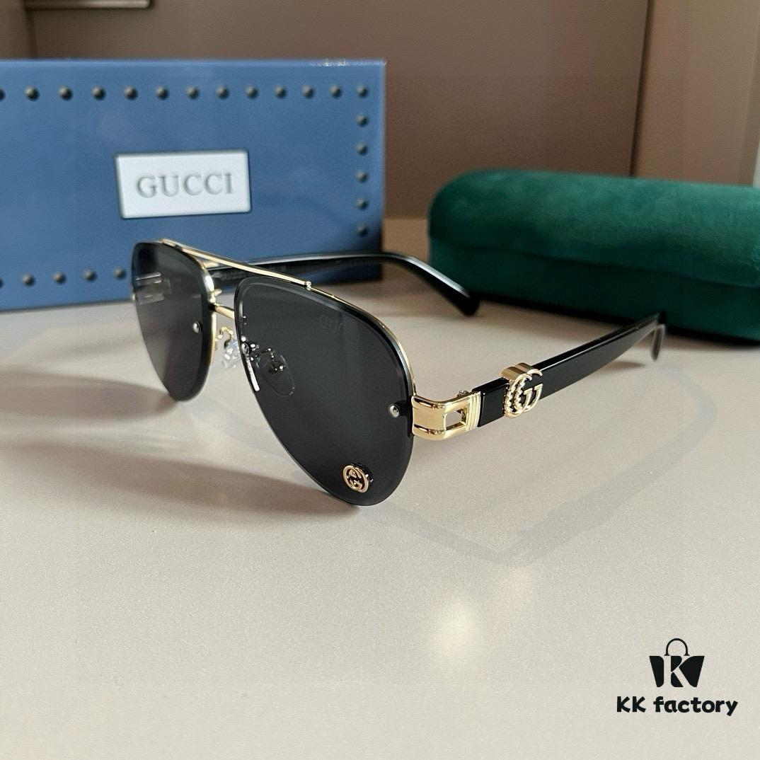 Gucci New Arrival Sunglasses 🕶️ Unisex, Extremely Comfortable Wear, Fashionable Metal Single-Bridge Aviator Style