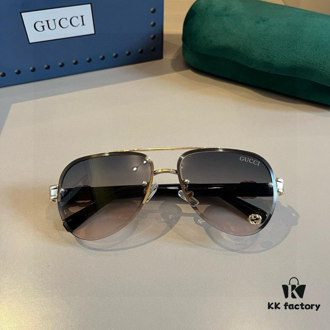 Gucci New Arrival Sunglasses 🕶️ Unisex, Extremely Comfortable Wear, Fashionable Metal Single-Bridge Aviator Round Sunglasses