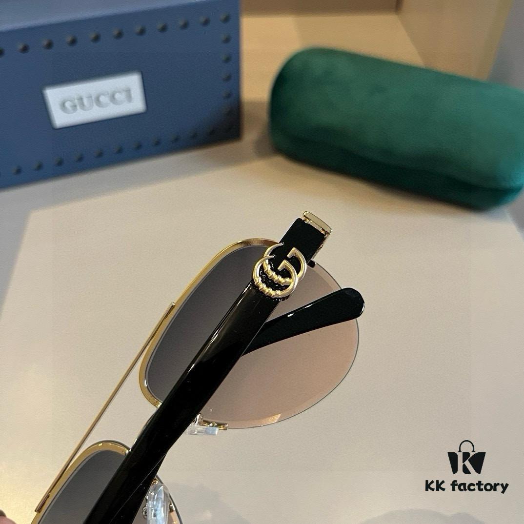 Gucci New Arrival Sunglasses 🕶️ Unisex, Extremely Comfortable Wear, Fashionable Metal Single-Bridge Aviator Round Sunglasses