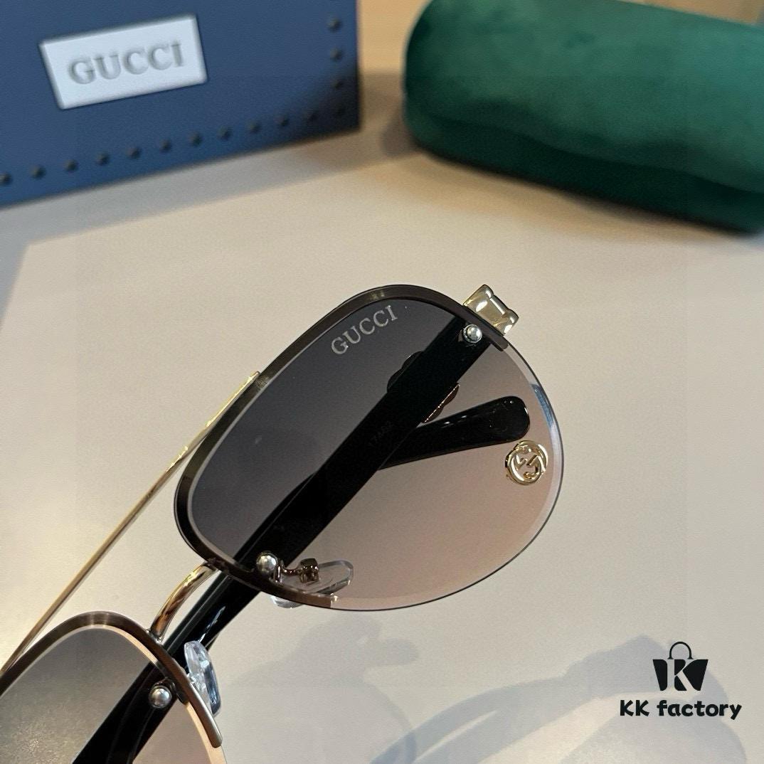 Gucci New Arrival Sunglasses 🕶️ Unisex, Extremely Comfortable Wear, Fashionable Metal Single-Bridge Aviator Round Sunglasses