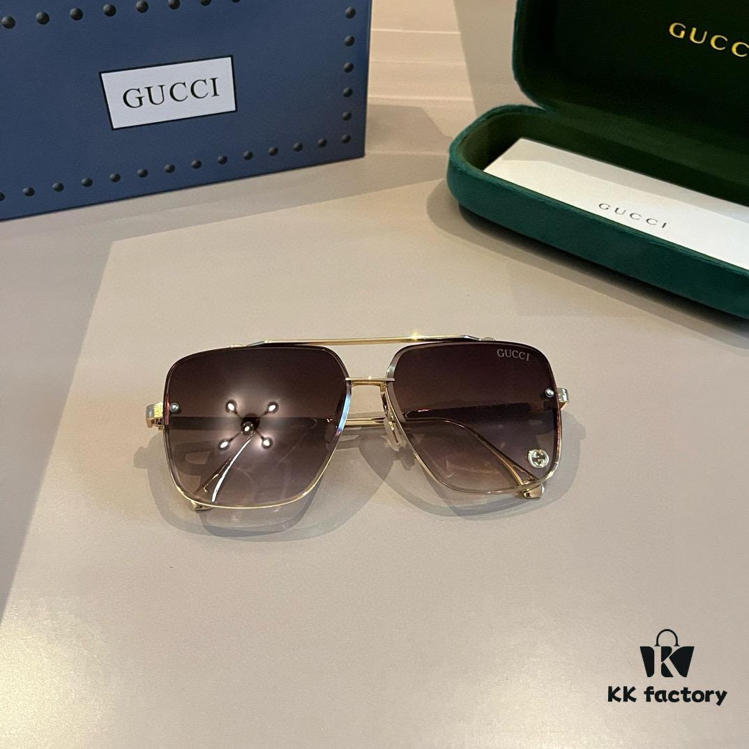 Gucci New Arrival Unisex Sunglasses 🕶️, Fashionable Metal Single-Bridge Aviator Style